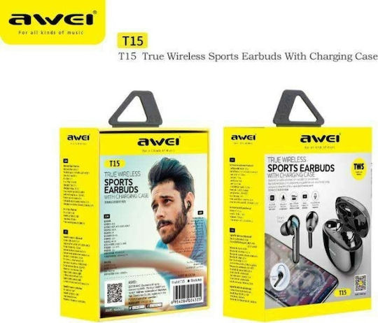 Awei T15 In-ear Bluetooth Handsfree Ακουστικά με Θήκη Φόρτισης Μαύρα