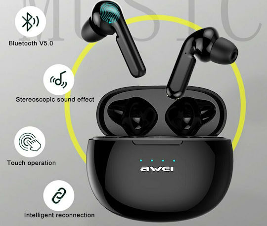 Awei T15 In-ear Bluetooth Handsfree Ακουστικά με Θήκη Φόρτισης Μαύρα