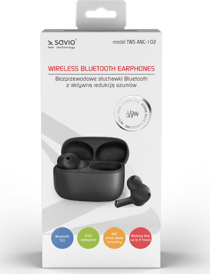 Savio ANC-102 In-ear Bluetooth Handsfree Earphones with Charging Case Black