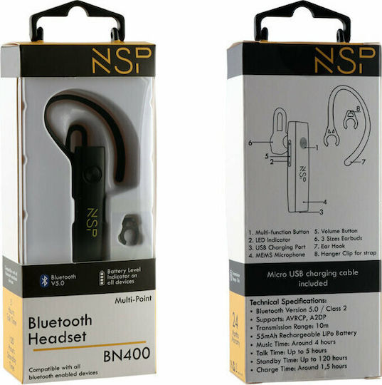 NSP BN400 Earbud Bluetooth Handsfree Ακουστικό Μαύρο