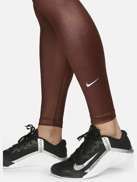 One Women's Cropped Yoga Legging Shiny Dri-Fit Brown