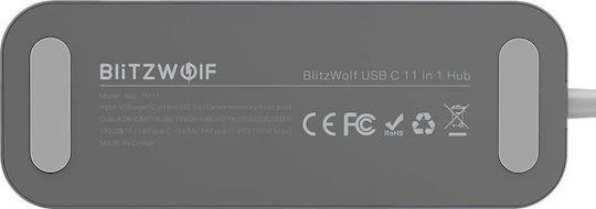 BlitzWolf BW-TH11 USB-C Docking Station με HDMI 4K PD Ethernet και συνδεση 2 Οθονών Γκρι