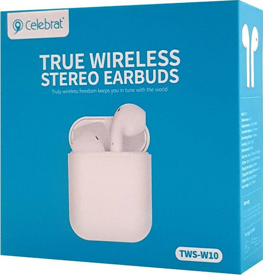 Celebrat W10 Earbud Bluetooth Handsfree Ακουστικά με Θήκη Φόρτισης Λευκά