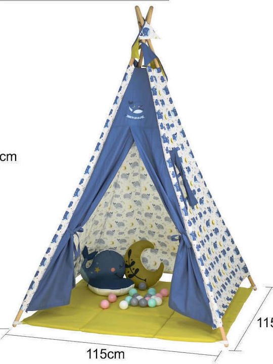 Bebe Stars Kids Indian Teepee Play Tent Whale Blue