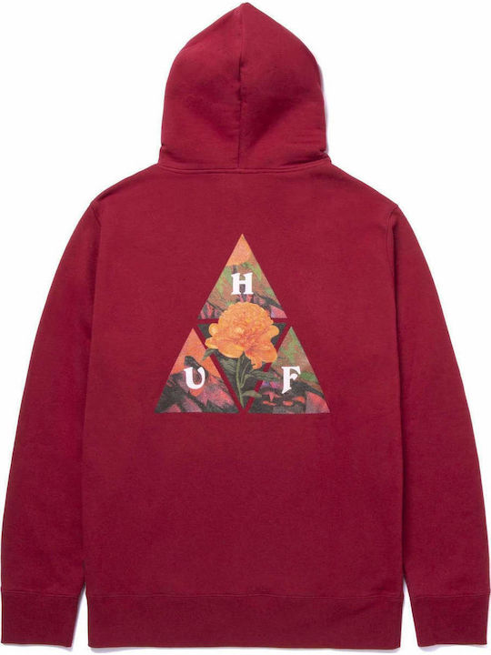 HUF New Dawn Men's Sweatshirt with Hood and Pockets Burgundy