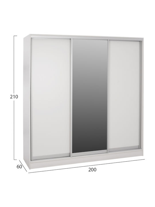 Dreifachtür Kleiderschrank Schieben ADLER mit Spiegel White 200x60x210cm