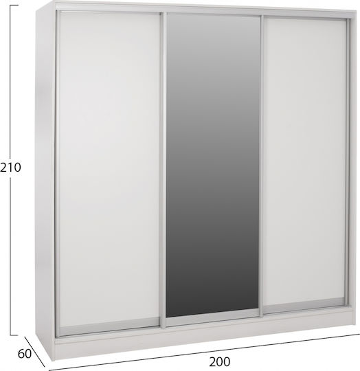Ușă triplă Dulap de Haine Glisare ADLER cu Oglindă Alb 200x60x210cm