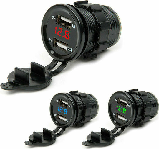 TC04 Water Resistant Motorcycle Phone Charger with 2 USB Ports with Voltometer
