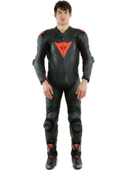 Dainese Laguna Seca 5 Männer Motorrad-Lederanzug Black/Fluo Red