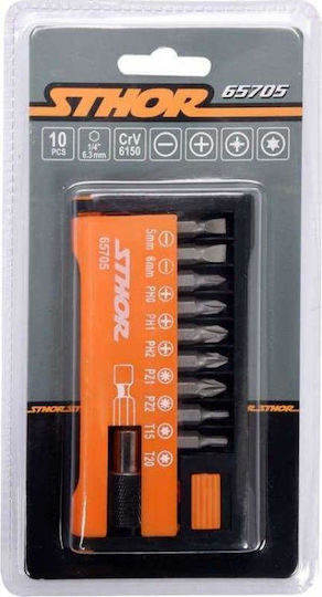 Sthor Set 10 Schraubendreher-Bits Gerade / Kreuz / Torx Set