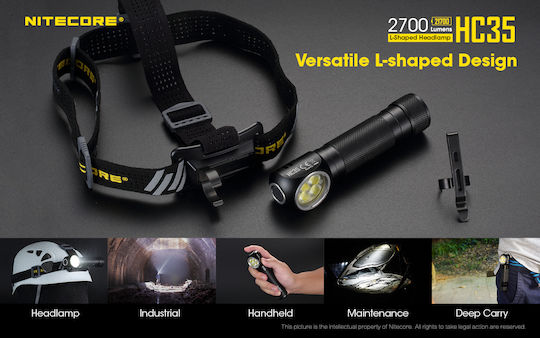 NiteCore Επαναφορτιζόμενος Φακός Κεφαλής LED IP68 με Μέγιστη Φωτεινότητα 2700lm HC35 18650, CR123, RCR123