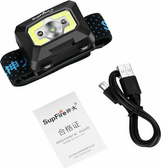 Superfire Rechargeable Headlamp LED IP44 with Maximum Brightness 500lm Black