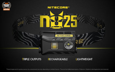 NiteCore Rechargeable Headlamp LED Waterproof IP66 with Maximum Brightness 360lm NU25