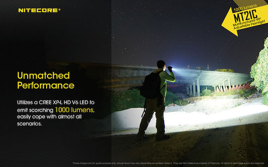 NiteCore Taschenlampe LED IPX8 mit maximaler Helligkeit 1000lm Mt21c 2 x CR123 , 2 x RCR123 Schwarz