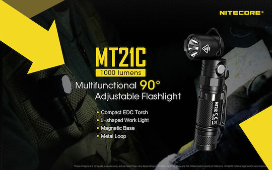 NiteCore Taschenlampe LED IPX8 mit maximaler Helligkeit 1000lm Mt21c 2 x CR123 , 2 x RCR123 Schwarz