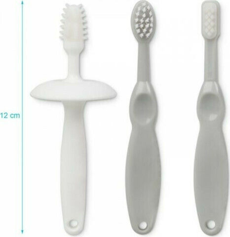 Kiokids Set Baby Toothbrushes For 0m+ 3 Pieces Gray