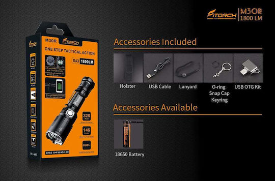 Fitorch Rechargeable Flashlight LED IPX8 with Maximum Brightness 1800lm M30R