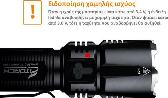 Fitorch Rechargeable Flashlight LED IPX8 with Maximum Brightness 1800lm MR26 Black