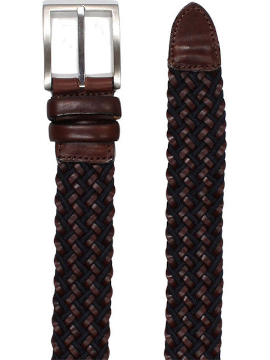 BB-3733 Men's Belt Leather Knitted Brown / Blue