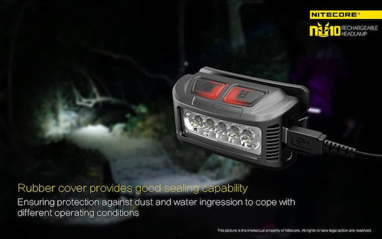 NiteCore Επαναφορτιζόμενος Φακός Κεφαλής LED IP66 με Μέγιστη Φωτεινότητα 160lm NU10