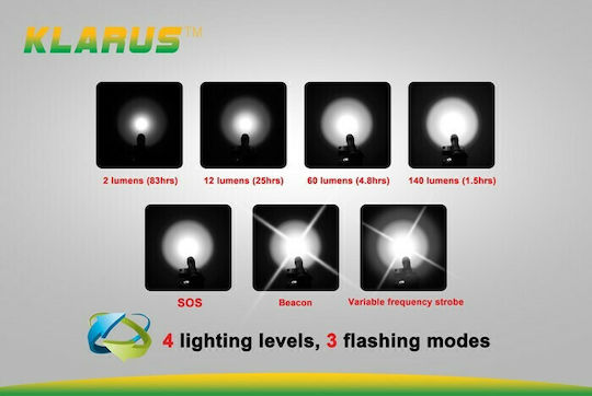 Klarus Rechargeable Flashlight LED IPX8 with Maximum Brightness 140lm