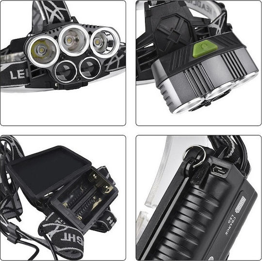 Rechargeable Headlamp LED IPX6 with Maximum Brightness 3000lm 3xCree T6 XPE Black