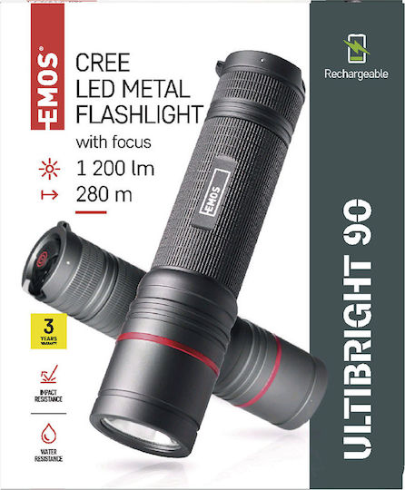 Emos Επαναφορτιζόμενος Φακός LED IP65 με Μέγιστη Φωτεινότητα 1200lm