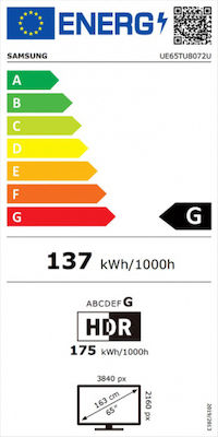 Samsung Smart Τηλεόραση 65" 4K UHD LED UE65TU8072 HDR (2020) UE65TU8072UXXH