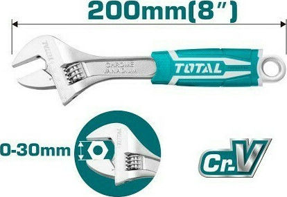 Total Γαλλικό Κλειδί Μήκους 200mm 8" με Άνοιγμα Σιαγόνων έως 30mm και Αντιολισθητική Λαβή