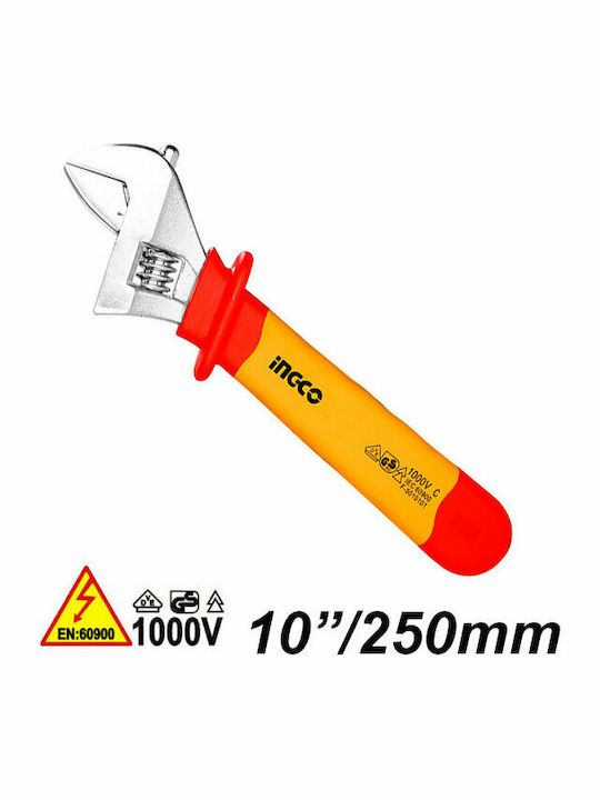 Ingco Γαλλικό Κλειδί Μήκους 250mm με Άνοιγμα Σιαγόνων έως 30mm και Αντιολισθητική Λαβή