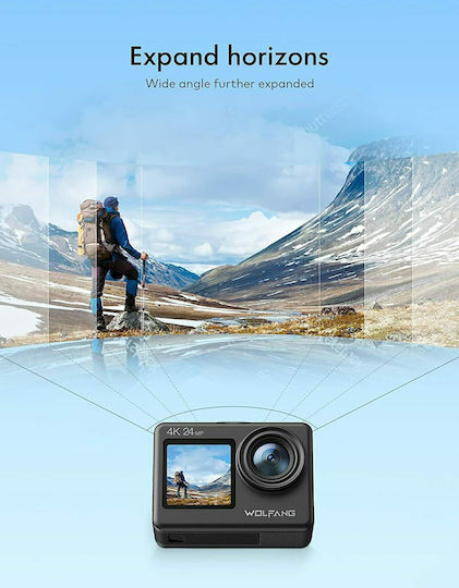 Wolfang GA200 Action Camera 4K Ultra HD Υποβρύχια με Οθόνη Αφής 2" και Wi-Fi Μαύρη