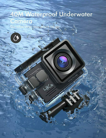 Wolfang GA100 Action Camera 4K Ultra HD Underwater (with Case) with Screen 2" and Wi-Fi Black