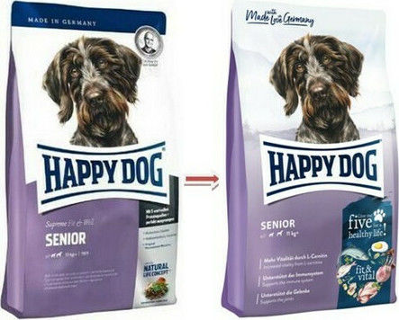 Happy Dog Fit Well Senior 4kg Dry Food Diet, Gluten-Free for Senior Medium & Large Breed Dogs with Corn and Poultry