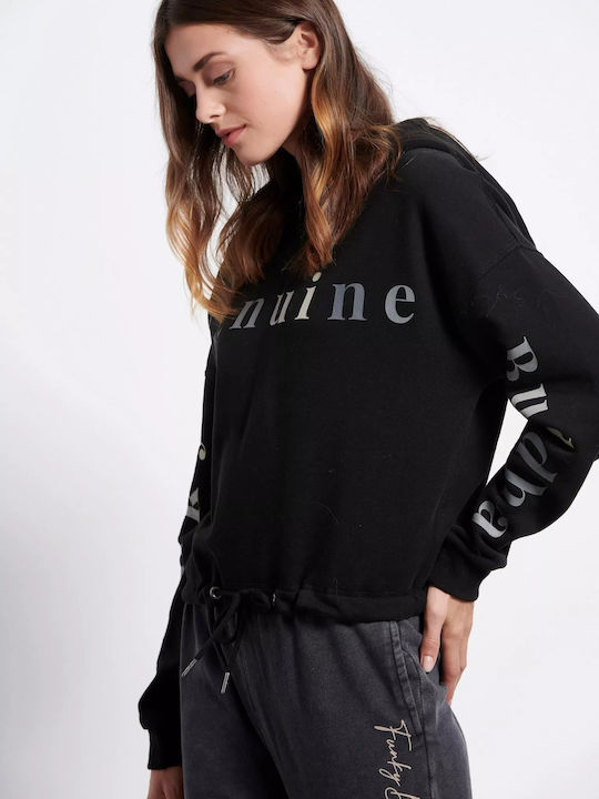 Long Women's Sweatshirt Hooded Black