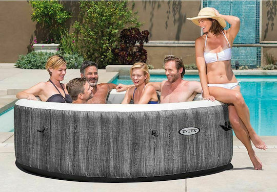 Intex Greywood Deluxe Bubble Massage Στρογγυλή Πισίνα PVC 795lt Φουσκωτή με Υδρομασάζ 196x71εκ. Γκρι