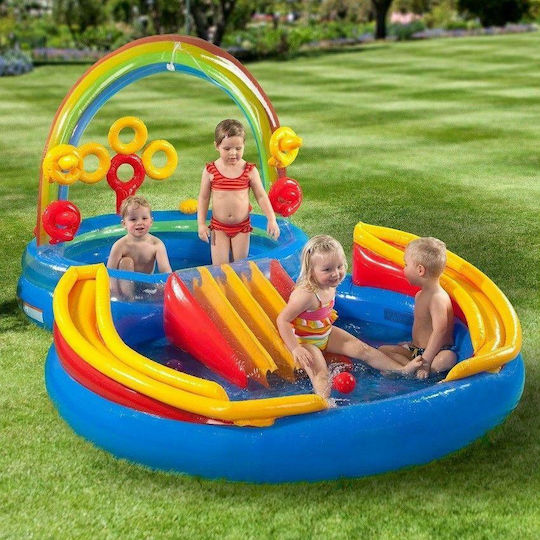 Intex Rainbow Ring Play Center Children's Round Swimming Pool 206lt Inflatable 297x135cm Light Blue