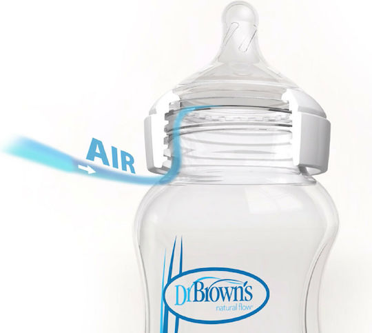 Dr. Brown's Σετ Γυάλινα Μπιμπερό Natural Flow Options Κατά των Κολικών με Θηλή Σιλικόνης για 0+ μηνών Διάφανο 270ml 2τμχ