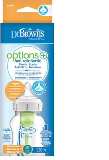Dr. Brown's Plastic Baby Bottle Natural Flow Options Anti-Colic with Silicone Nipple for 3+ months 330ml