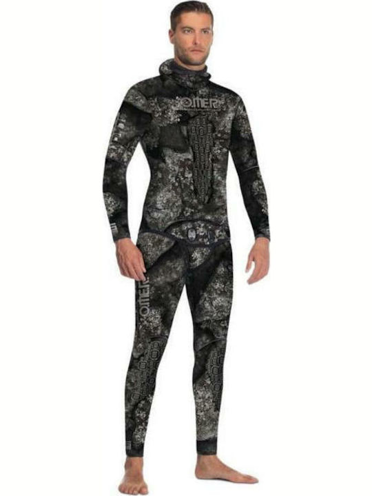 Omer Black Stone Divisible Wetsuit Shaved with Chest Pad for Speargun Grey Camouflage 3mm