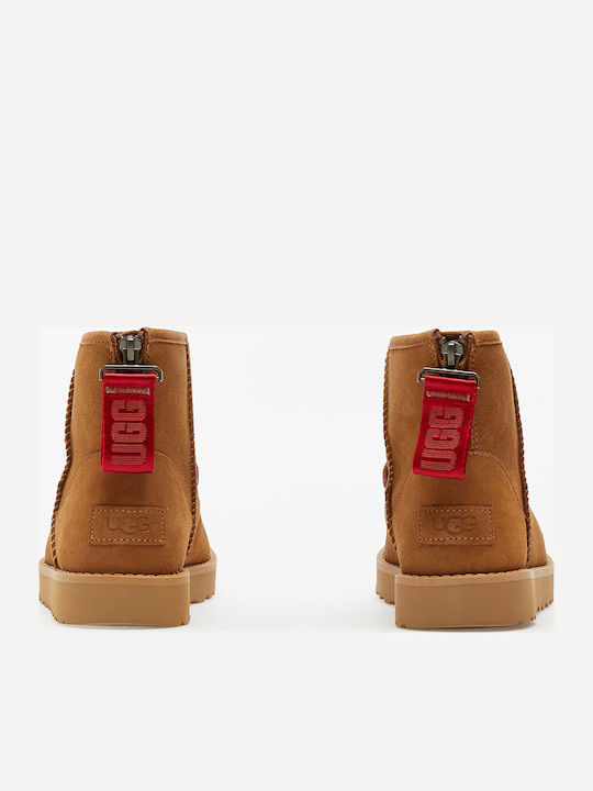 Classic Mini Logo Suede Γυναικεία Μποτάκια με Γούνα Chestnut