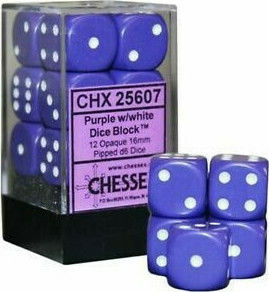 Chessex Opaque Dice Purple/White Opaque 12-Dice Set CHX25607 25607