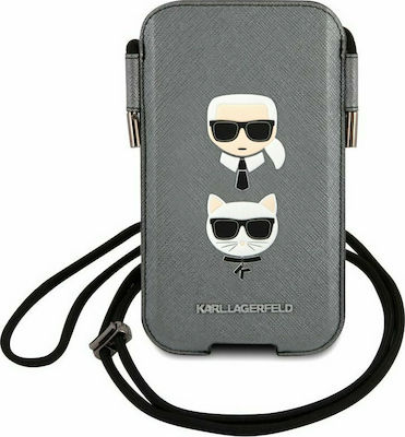 Karl Lagerfeld Saffiano Karl & Choupette Head L Beutel Gray KLHCP12LOPHKCG