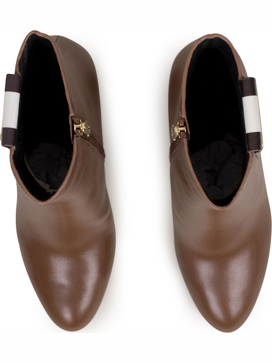 Diego Leather Women's Ankle Boots with High Heel Brown