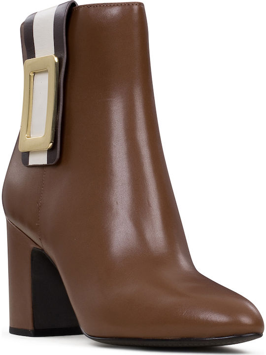 Diego Leather Women's Ankle Boots with High Heel Brown