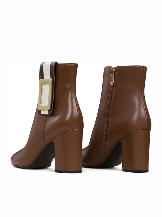 Diego Leather Women's Ankle Boots with High Heel Brown