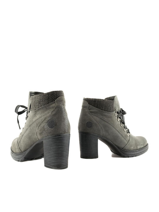 Suede Women's Ankle Boots with High Heel Gray