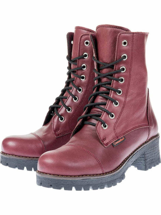 Leather Women's Ankle Boots with Medium Heel Burgundy