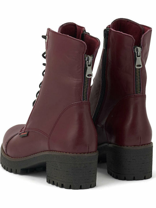 Leather Women's Ankle Boots with Medium Heel Burgundy