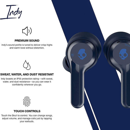 Skullcandy Indy In-ear Bluetooth Handsfree Earphones with Sweat Resistance and Charging Case Blue