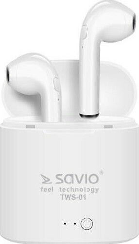 Savio TWS-01 In-ear Bluetooth Handsfree Ακουστικά με Θήκη Φόρτισης Λευκά